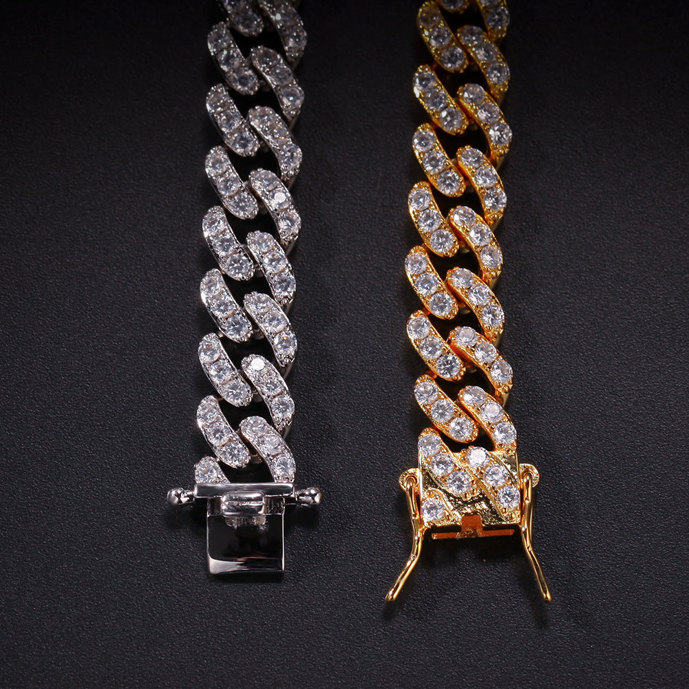 Iced Out Cuban Link Chain Bracelet, Anklet & Necklace with Cubic Zirconia in Gold and Silver Tone