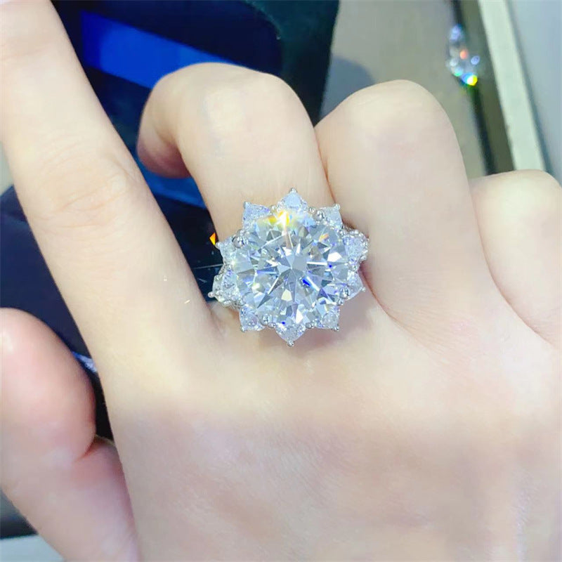 Moissanite Halo Ring for Women, 3 Carat or 10 Carat Flower Cluster Engagement Ring, White-Tone U-Shaped Band product image