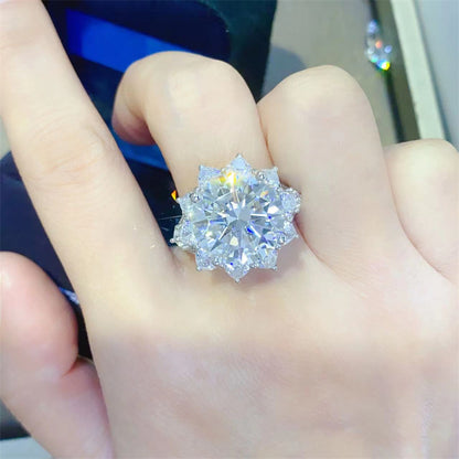 Moissanite Halo Ring for Women, 3 Carat or 10 Carat Flower Cluster Engagement Ring, White-Tone U-Shaped Band