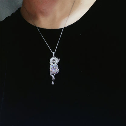 Dragon Moissanite Pendant Necklace 10 Carat Round Stone Silver Chain Statement Necklace