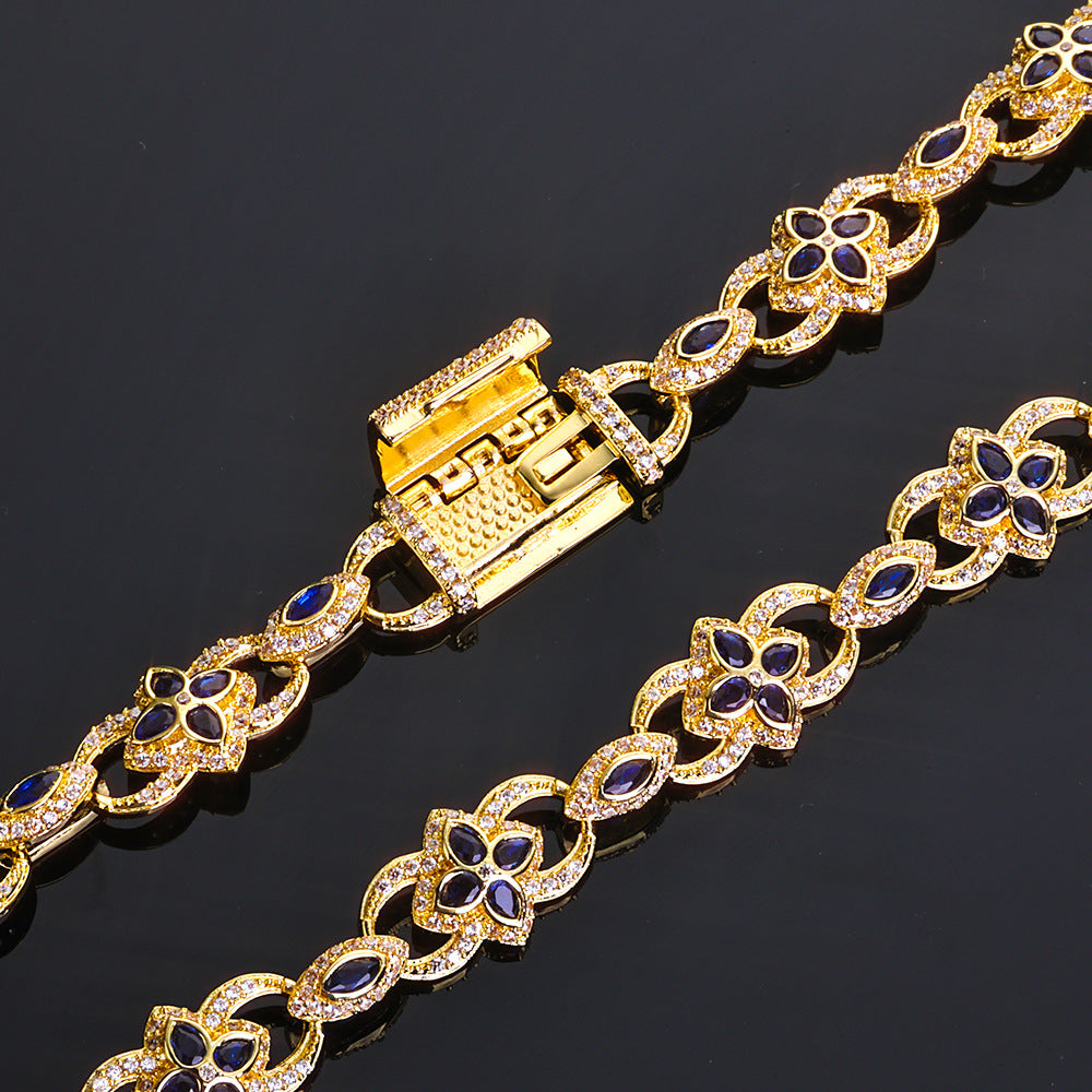 Clover and Marquise CZ Link Hip Hop Bracelet with Copper Base - CHA381 product image