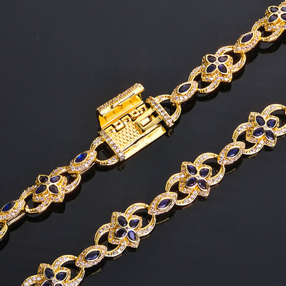 Clover and Marquise CZ Link Hip Hop Bracelet with Copper Base - CHA381
