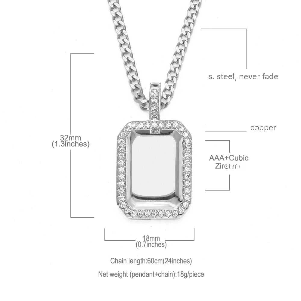 Iced Out Rectangle Pendant Necklace with 24 Inch Cuban Chain for Women and Men product image