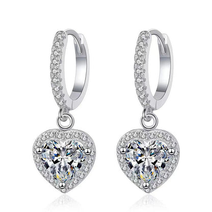 Moissanite Halo Drop Hoop Earrings for Women, Emerald Cut Pear Heart Oval Dangle Earrings