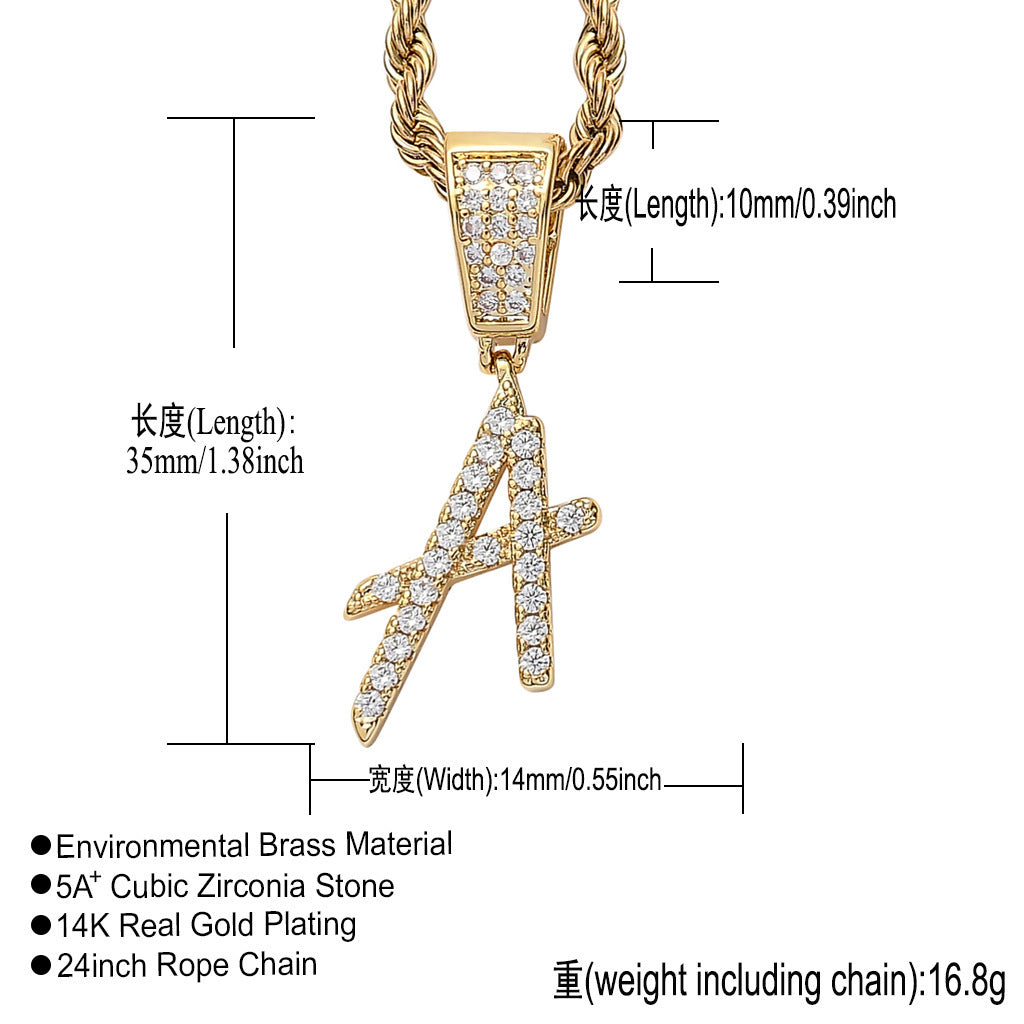 Hip Hop Letter Cubic Zirconia Pendant Necklace for Men and Women