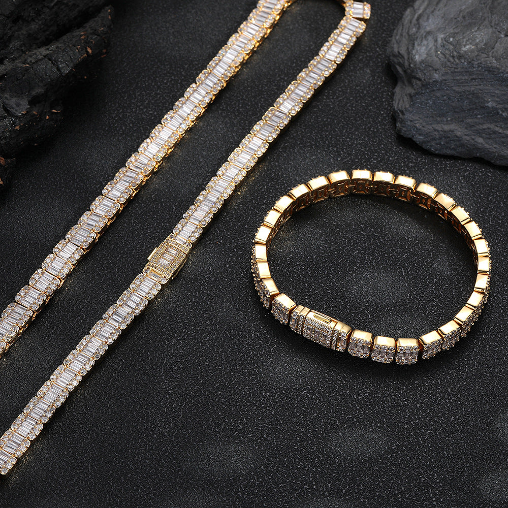 Unisex 8mm Iced Out Geometric Zirconia Link Chain Necklace & Bracelet product image