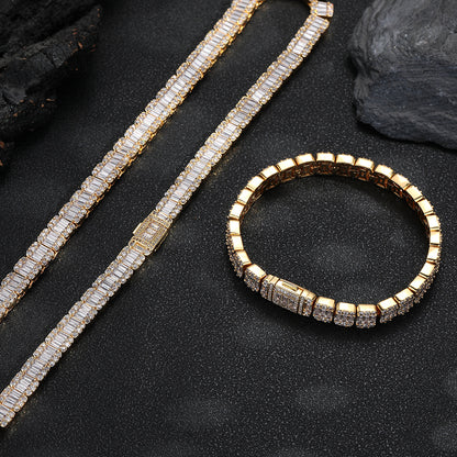 Unisex 8mm Iced Out Geometric Zirconia Link Chain Necklace & Bracelet