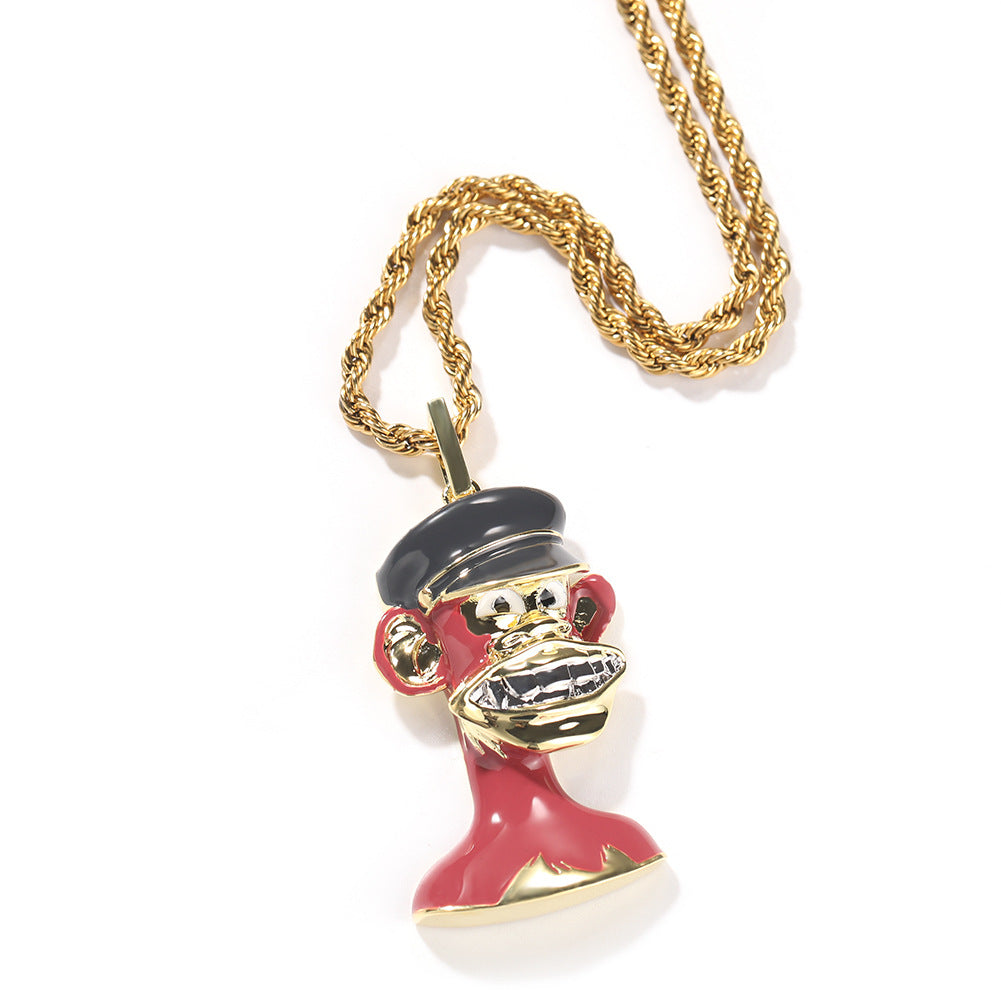 Cartoon Pixel Face Pendant Necklace with Cubic Zirconia Twisted Chain for Women and Teen Girls