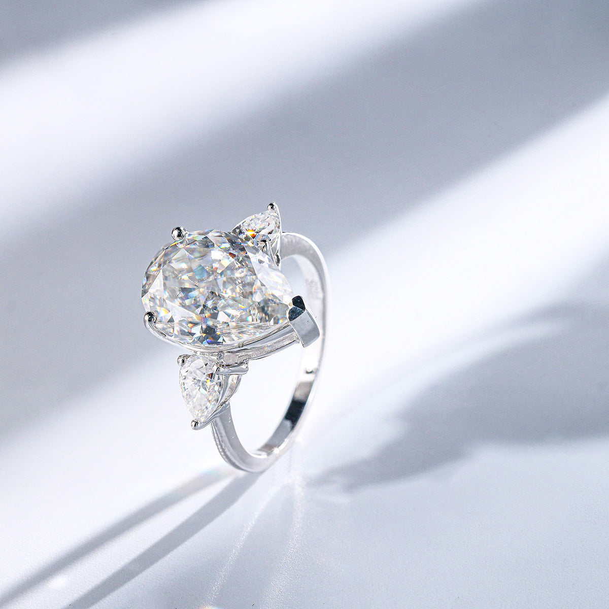 Pear Shaped Moissanite Engagement Ring, 6ct S925 Sterling Silver 18k Gold Plated Three Stone Ring product image