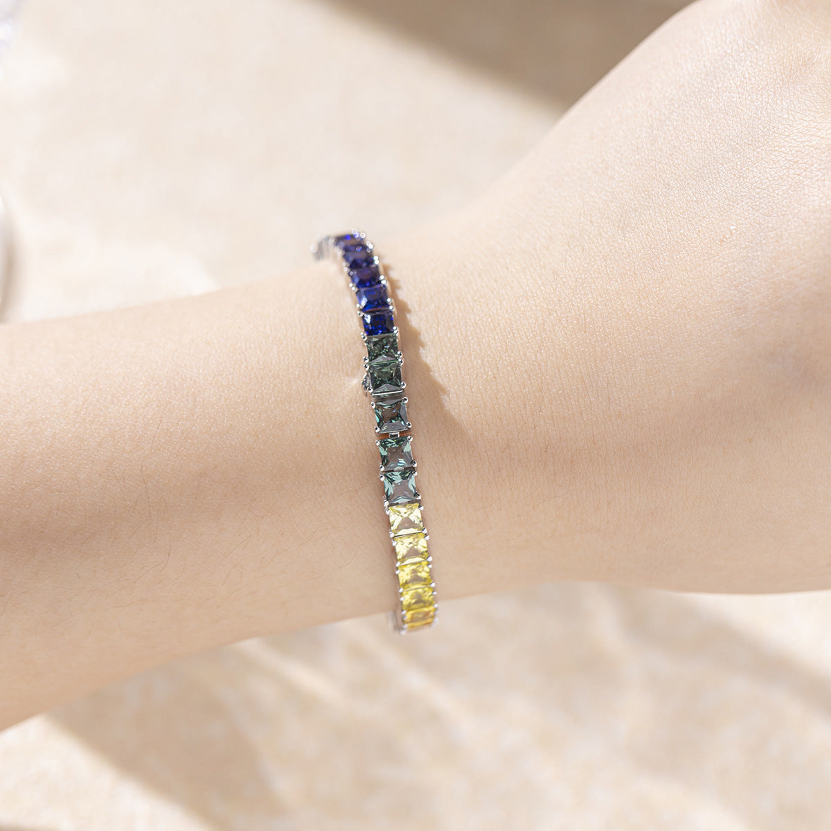 Rainbow Square Tennis Bracelet for Women, Colorful Bracelet product image