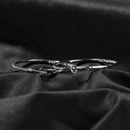 Silvery Micro Pave Hip Hop Safety Pin Bangle Bracelet for Women
