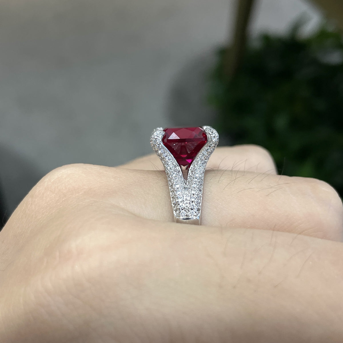 Cushion Cut Lab Created Ruby Ring for Women, Geometric Statement Cocktail Ring product image