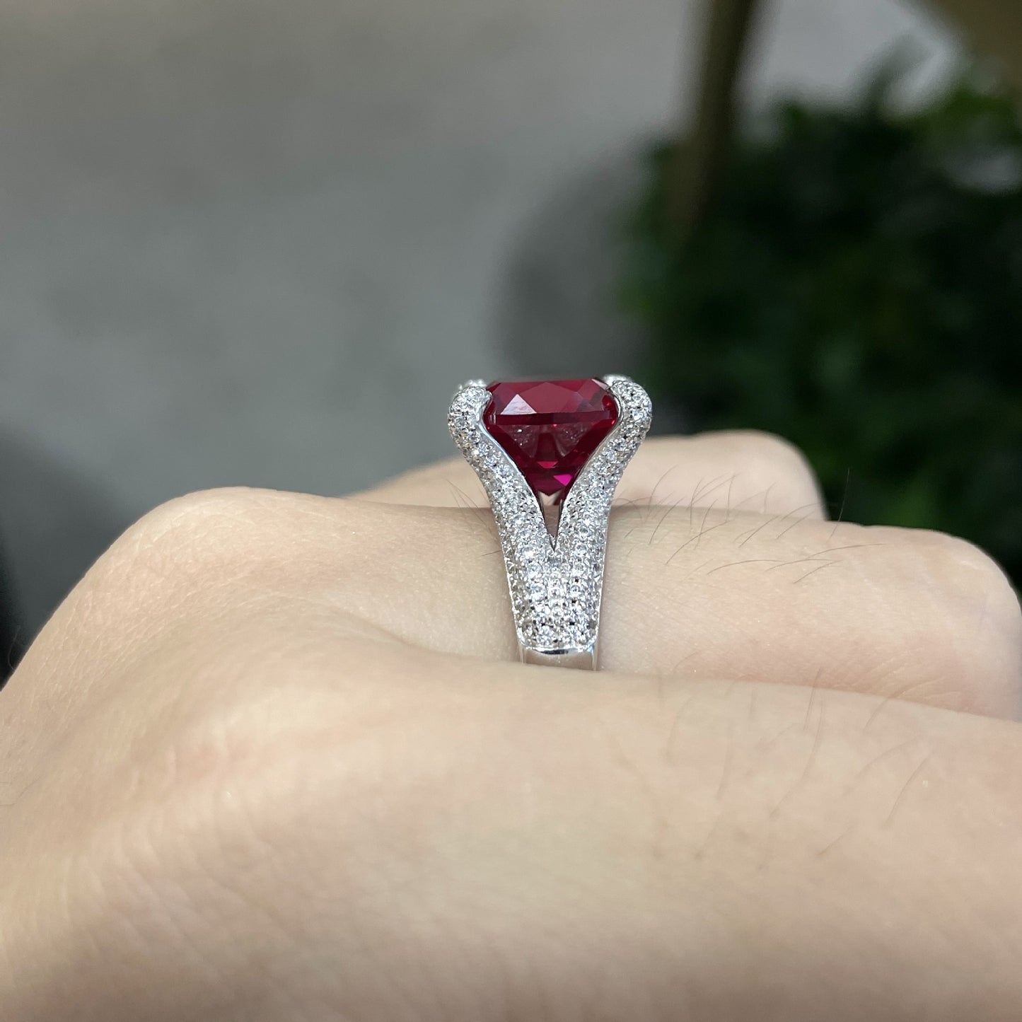Cushion Cut Lab Created Ruby Ring for Women, Geometric Statement Cocktail Ring product image