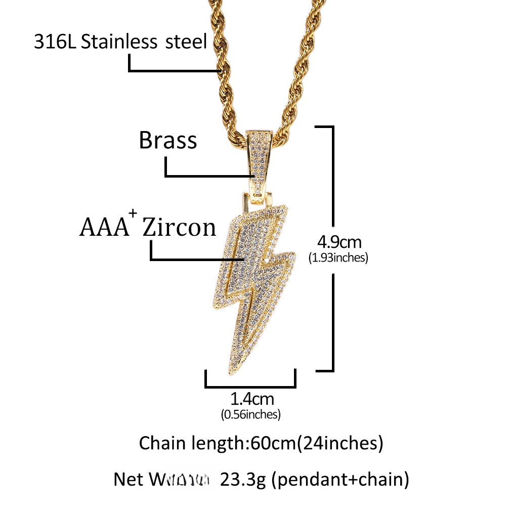 Lightning Bolt Cubic Zirconia Pendant Necklace with 24-Inch Twist Chain for Women