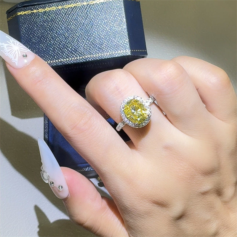 Oval Yellow Moissanite Halo Ring for Women, VVS1 Statement Engagement Ring product image