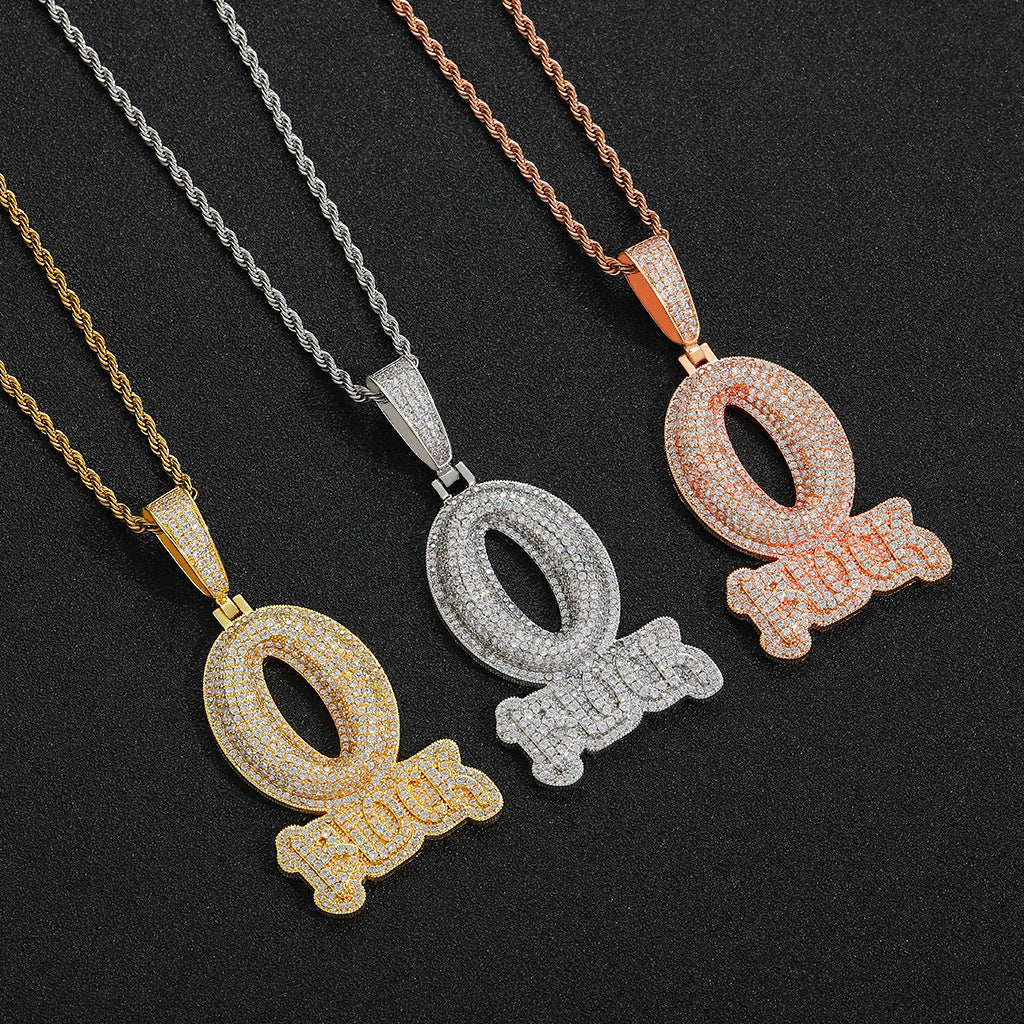Hip Hop Letter Cubic Zirconia Pendant Necklace for Men and Women
