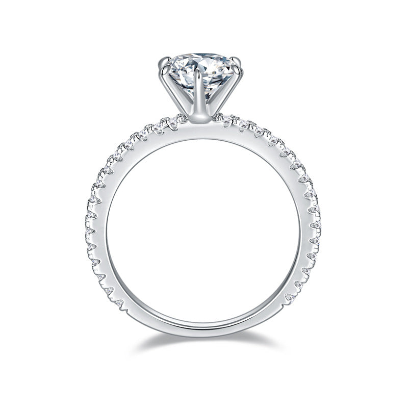 925 Silver Moissanite Ring, 6.5mm Round Six-Prong Solitaire Engagement Ring for Women product image