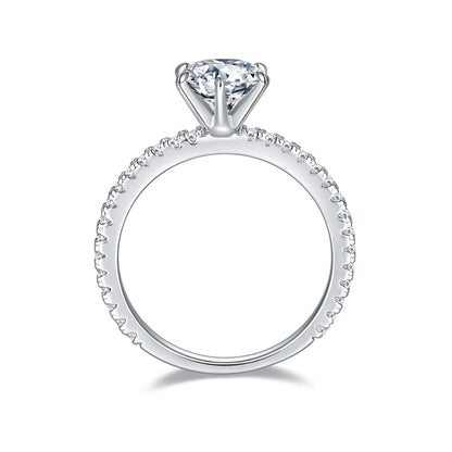 925 Silver Moissanite Ring, 6.5mm Round Six-Prong Solitaire Engagement Ring for Women