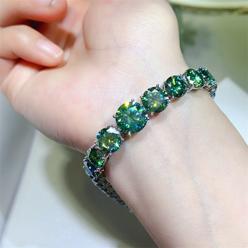Green Moissanite Tennis Bracelet for Women - Round Cut Statement Bracelet, 15cm 16cm 17cm 18cm product image