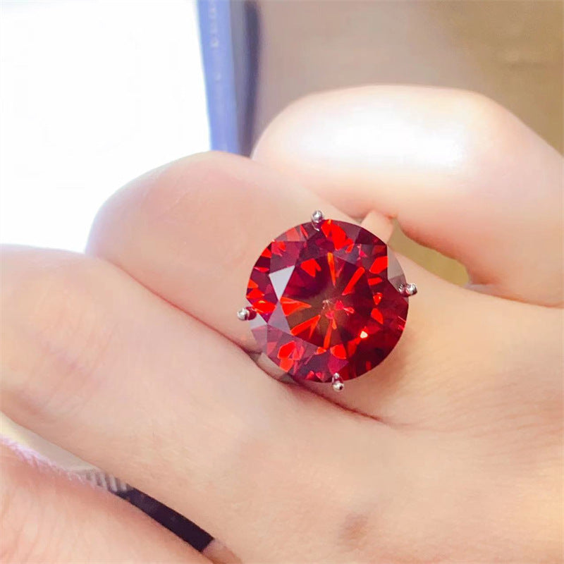 Red Moissanite Ring for Women, Round Solitaire Engagement Style Ring with Certificate product image