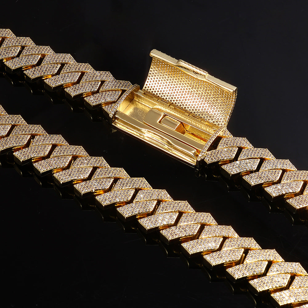 18-22 mm Diamond-Shaped Iced Cuban Hip Hop Necklace or Bracelet with Cubic Zirconia on a Copper Base - CHA402 product image
