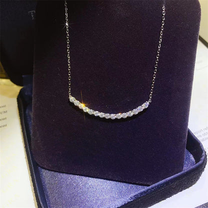 925 Silver Moissanite Smile Necklace, Curved Pendant Collarbone Chain for Women