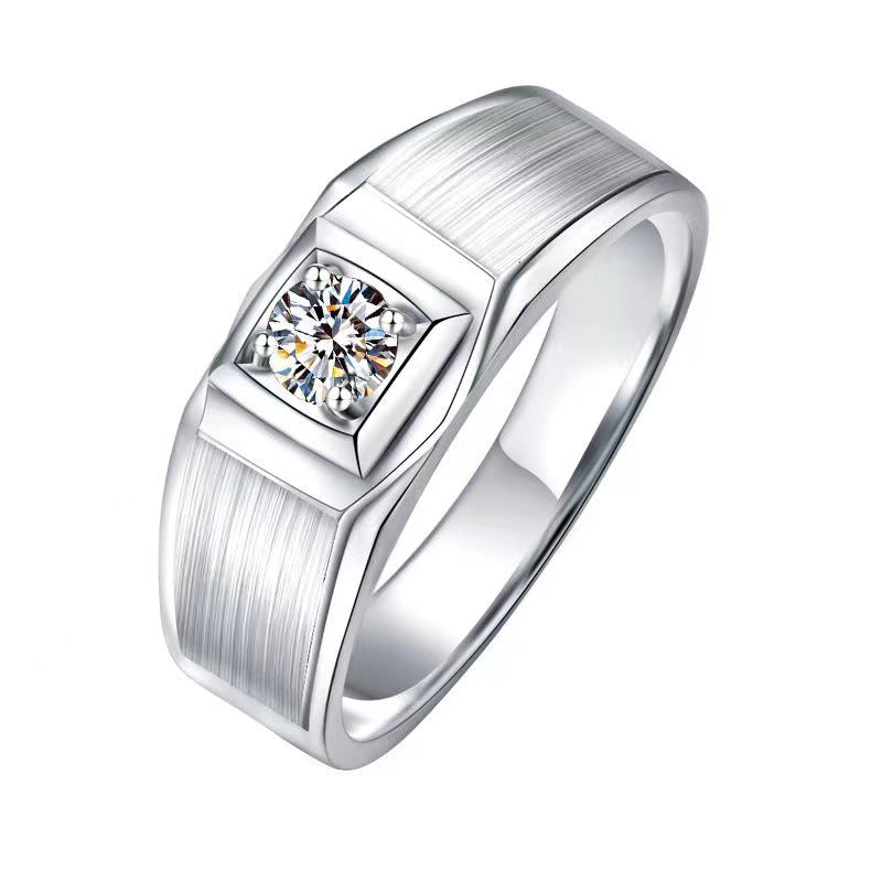 Men’s 1 Carat VVS1 Moissanite Ring in PT950 Platinum Tone, Textured Band Square Set Wedding Ring product image