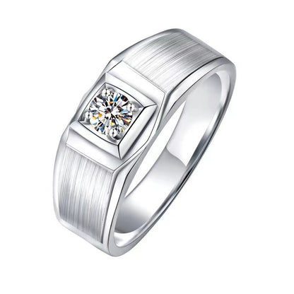 Men’s 1 Carat VVS1 Moissanite Ring in PT950 Platinum Tone, Textured Band Square Set Wedding Ring