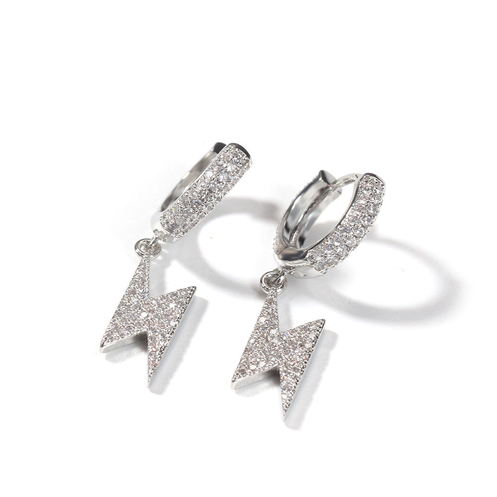 Lightning Bolt Hoop Earrings for Women & Men, Gold Plated Cubic Zirconia Statement Dangle Earrings, Trendy Hip Hop Jewelry 2026