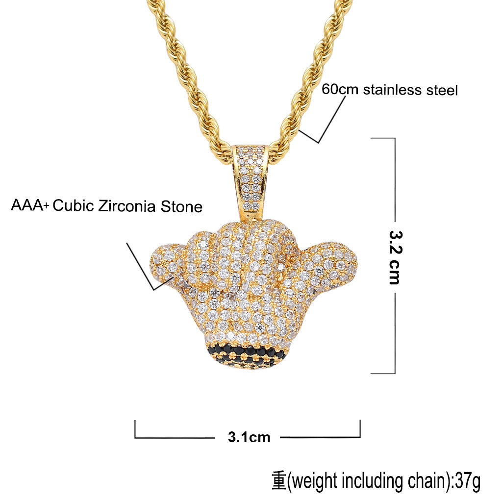 Hip Hop Floral Round Cubic Zirconia Pendant Necklace for Men and Women