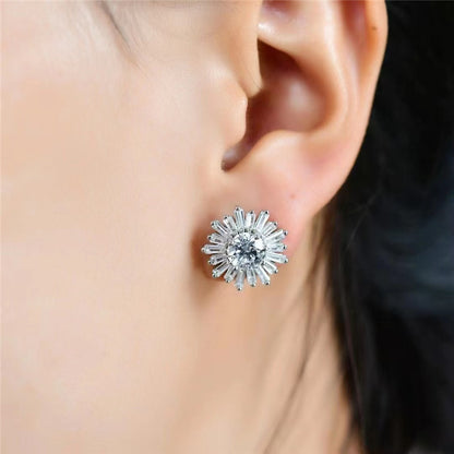 S925 Daisy Moissanite Stud Earrings with 18K Gold Plating