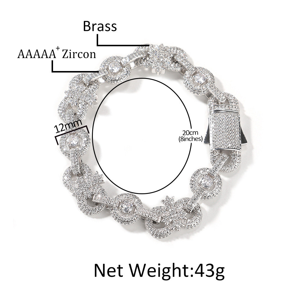 Iced Out Circular Link Cuban Chain Necklace Bracelet for Women & Men, Gold or Silver Color Cubic Zirconia Statement Jewelry product image