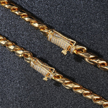 6-18 mm Rounded Polished Cuban with CZ Clasp Stainless steel Bracelet - CHA052