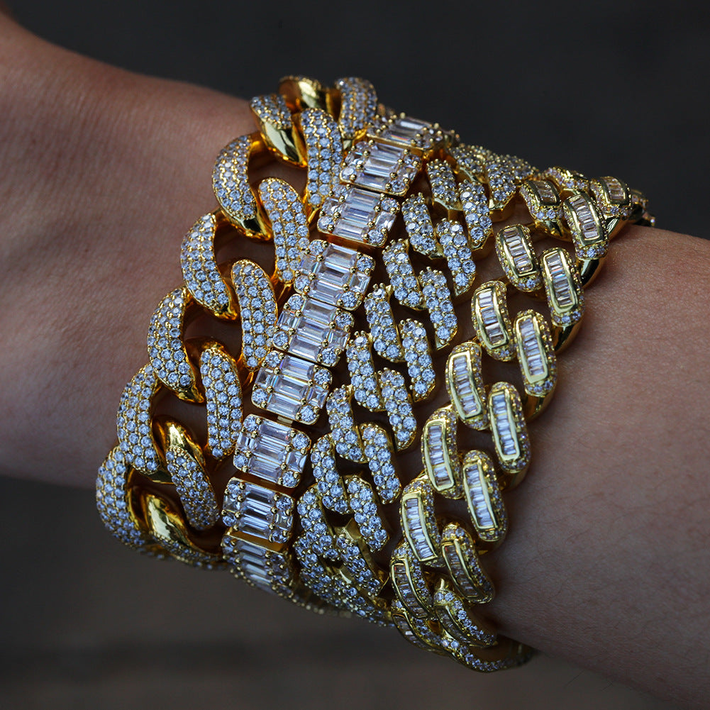 Men’s Iced Out Baguette Cut Bracelet - Gold or Silver Tone Copper Chain Bracelet, 7 Inch / 8 Inch product image