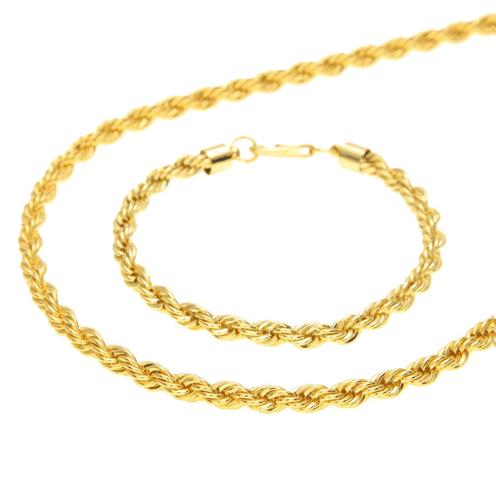 Unisex 6mm Twisted Rope Chain Necklace & Bracelet Set in Gold or Silver Tone product image