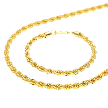 Unisex 6mm Twisted Rope Chain Necklace & Bracelet Set in Gold or Silver Tone