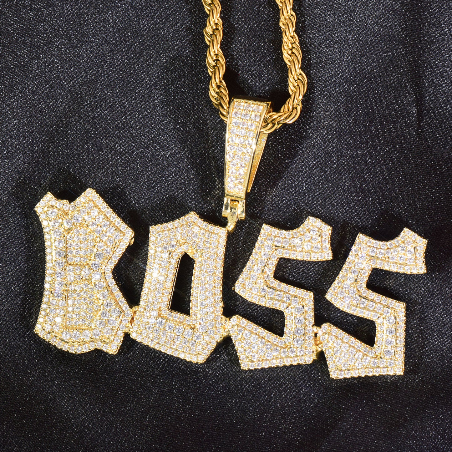 Iced Out BOSS Letter Pendant Necklace for Men