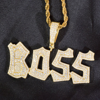 Iced Out BOSS Letter Pendant Necklace for Men
