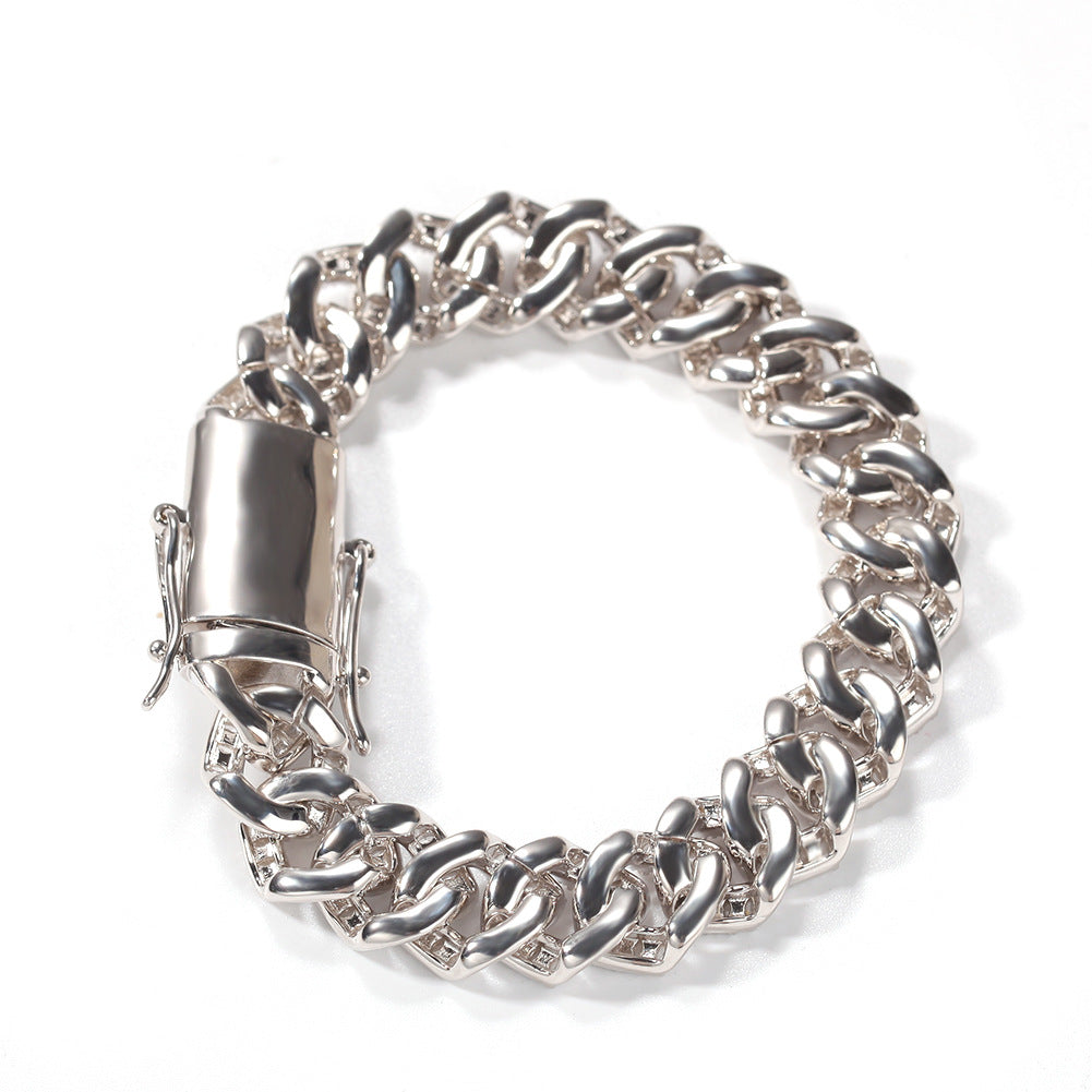Men’s Iced Out Cuban Link Bracelet with Cubic Zirconia, Gold Plated or Silver Plated Hip Hop Statement Chain Bracelet product image