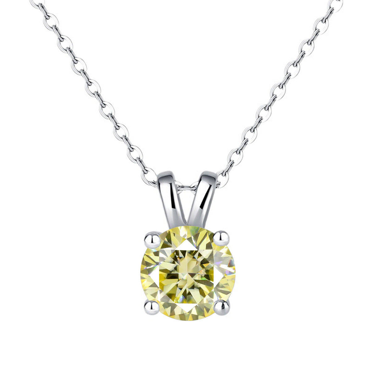 925 Silver 1ct Moissanite Pendant Necklace, Round Box Chain Rabbit Ear Setting product image