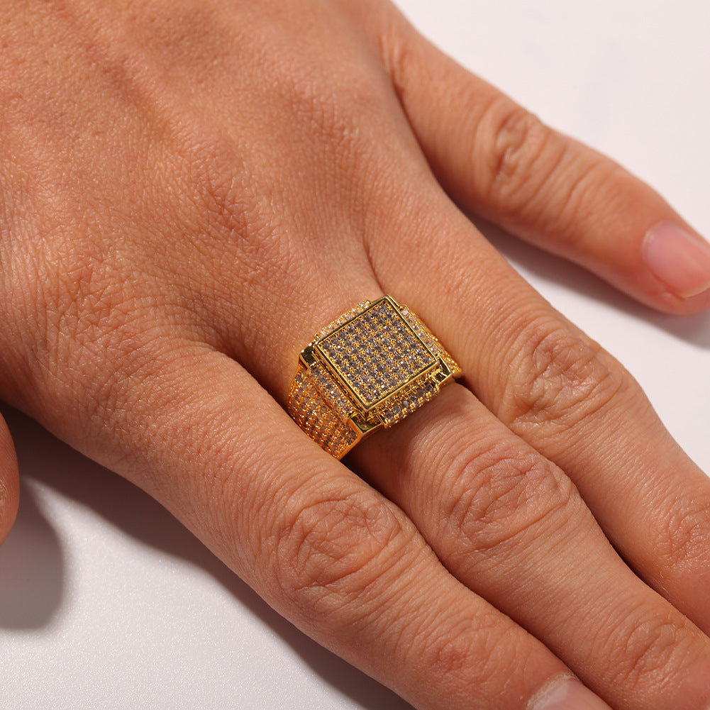 Men’s Square Cubic Zirconia Statement Ring in Gold or Silver Color product image