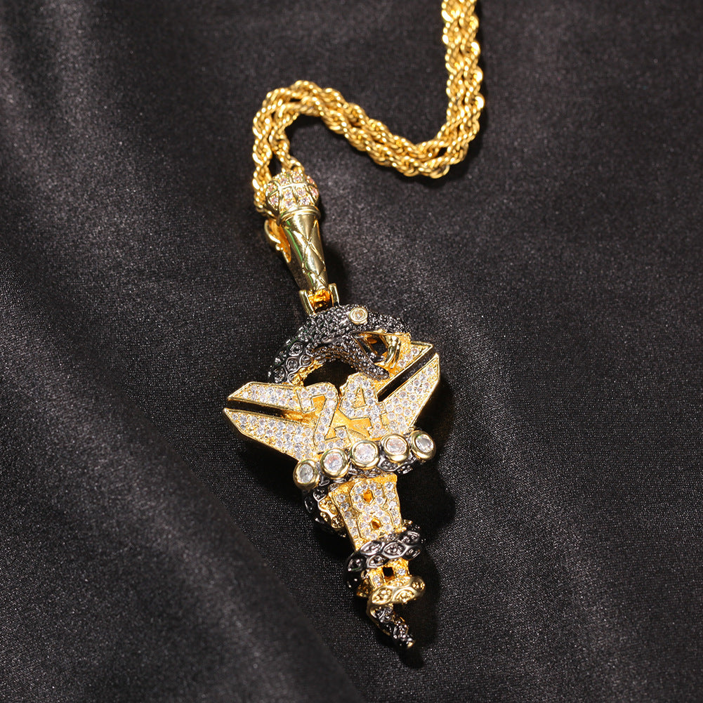 Men’s Iced Snake Pendant Necklace with Cubic Zirconia Twisted Stainless Steel Chain