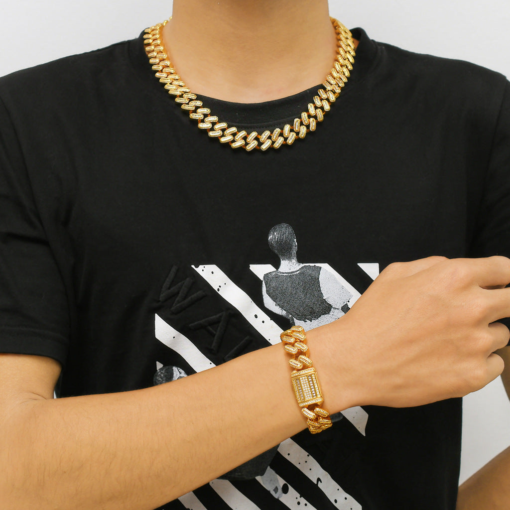 Hip Hop Diamond Shape Cuban Link Cubic Zirconia Bracelet for Men