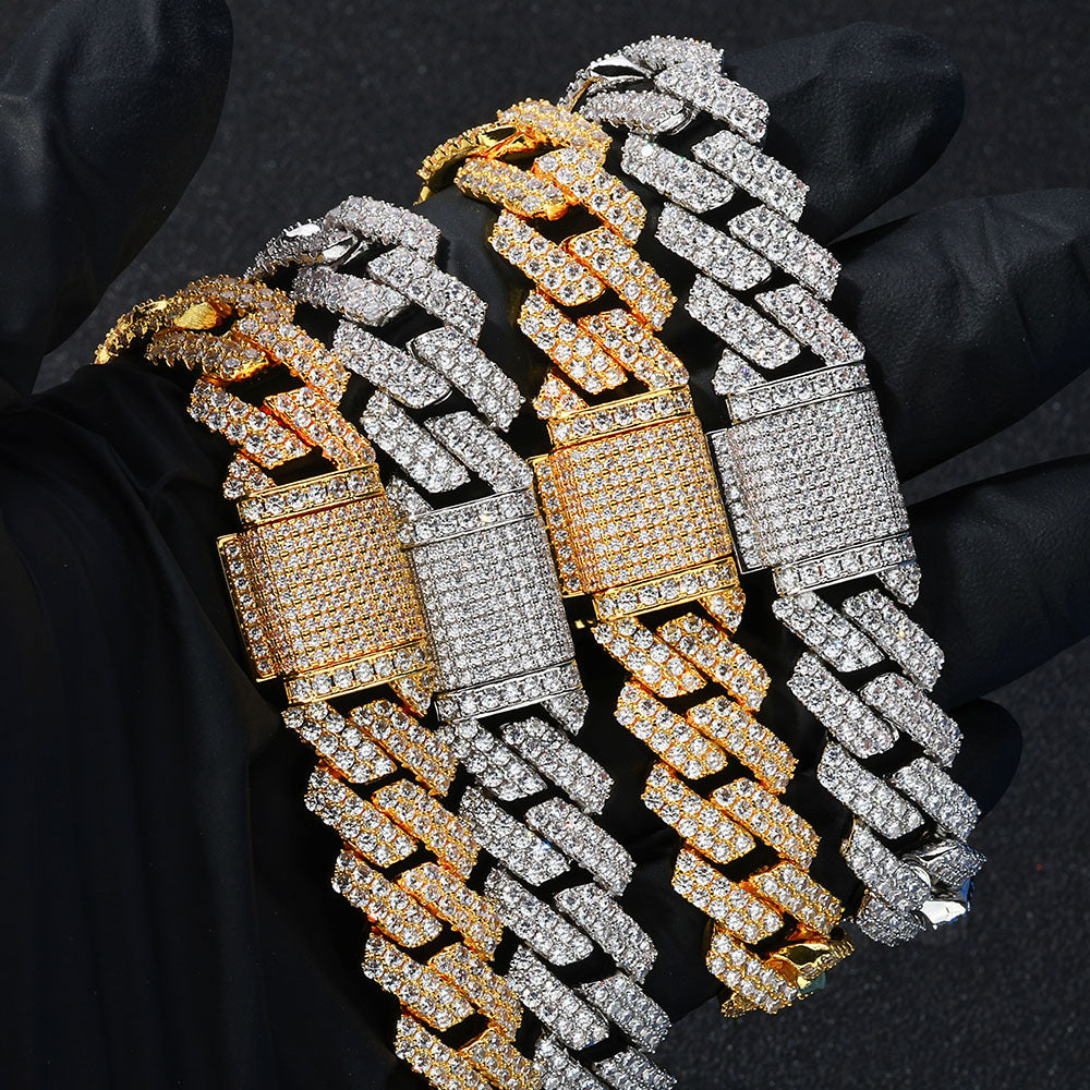 14 mm Diamond-Shaped Iced Cuban Copper Necklace or Bracelet with Cubic Zirconia - CHA013 product image