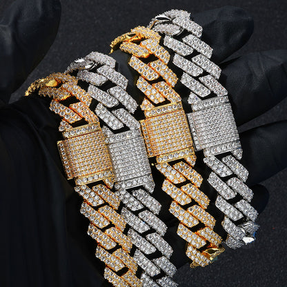 14 mm Diamond-Shaped Iced Cuban Copper Necklace or Bracelet with Cubic Zirconia - CHA013