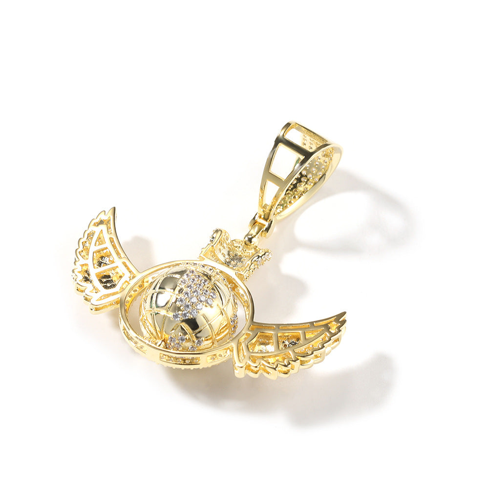 Iced Wing Globe Pendant Necklace with Cubic Zirconia Twisted Chain for Women and Men product image