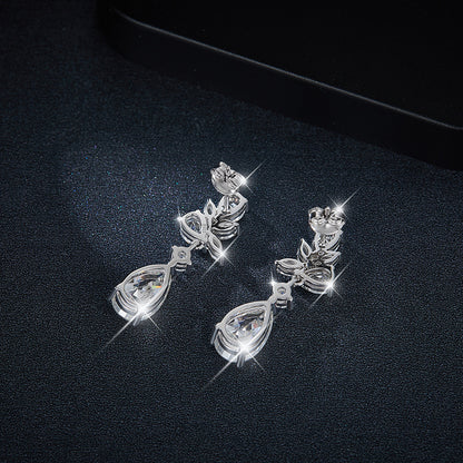 Moissanite Drop Earrings for Women, Pear Leaf Stud Dangle Earrings