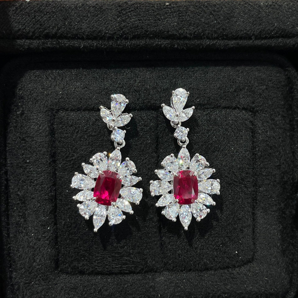 18K Gold-Plated Floral Drop Earrings with Colored Crystal Center product image