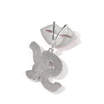 Personalized A-Z Letter Pendant Necklace with Red Crystal Lips Charm - Silver Plated Initial Chain for Women & Men