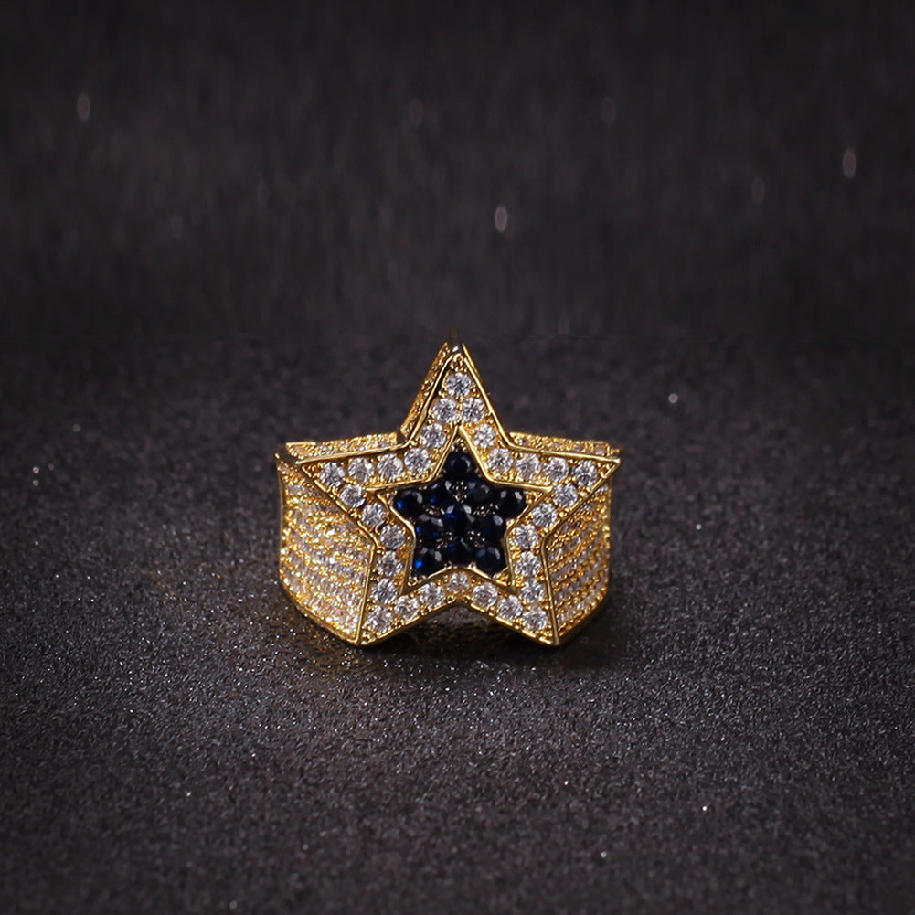 Men’s Star Statement Ring with Cubic Zirconia – Hip Hop Silver Plated Copper Ring